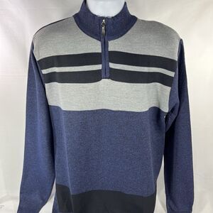 Studio By Omega Men's Large Striped Colorblock Sweater Gray Blue 1/4 Zip NWT